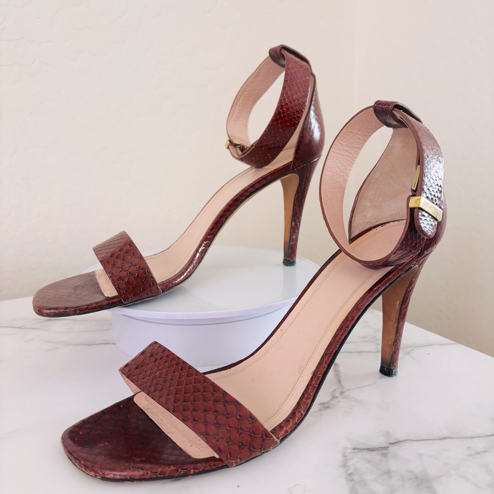 Authentic Celine Embossed Python Brown / Burgandy… - image 1